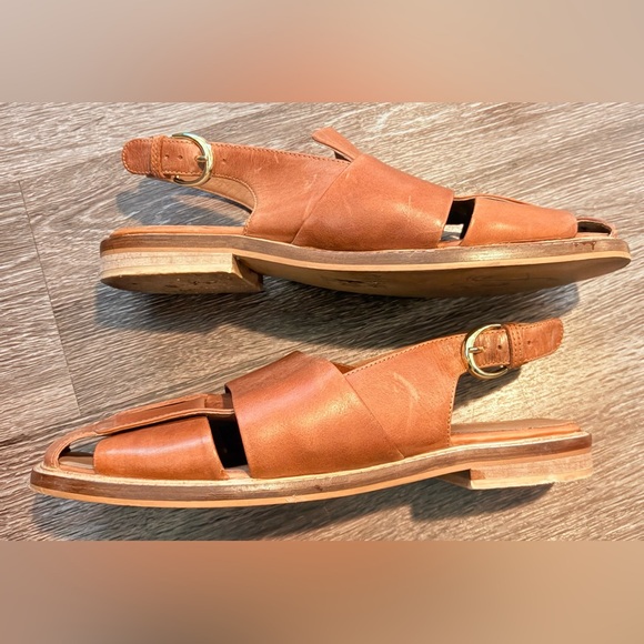 Free People Libby Fisher Brown Flats Leather Sandals Size 10 - Picture 5 of 9
